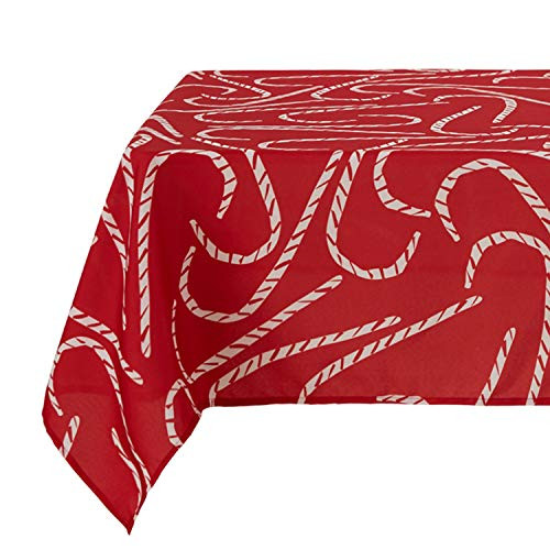 Deconovo Christmas Printed Tablecloth Square Oxford Red Cloth Water Resistant Table Cover for Holiday Decor 54 x 54 Inch Xmas Cane