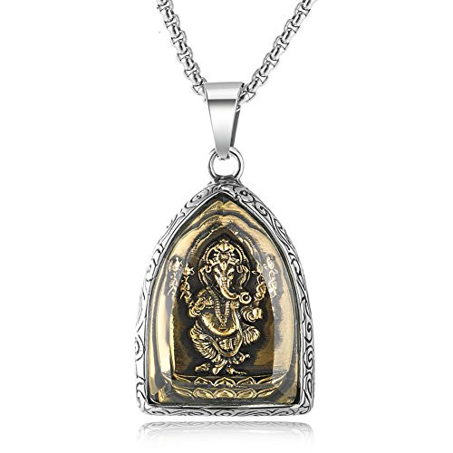 JAJAFOOK Hindu Ganesh Ganesha Elephant Pendant Mens Stainless Steel Amulet Necklace 24Inch Chain