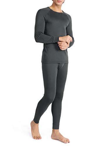 DAVID ARCHY Mens Winter Warm Rib Stretchy Base Layer Top  Bottom Fleece Lined Thermal Set Long John M Dark Gray