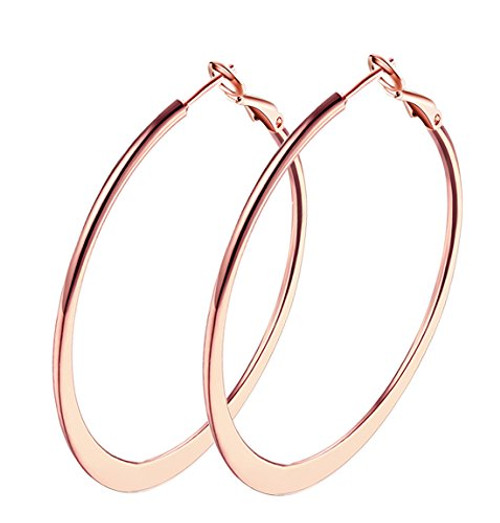 2 Loop Earrings 18k Rose Gold Plated Hoop Earrings for Womens sensitive ears 50mm 2 Loop Earrings 18k Rose Gold Plated Hoop Earrings for Womens sensitive ears 50mm