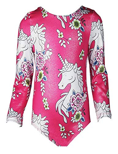 Toddler Grils Gymnastics leotards 2t 3t 4t Long Sleeve Sparkly Unicorn Floral Kids Athletic Apparel Dance Unitards Biketards Hot Pink