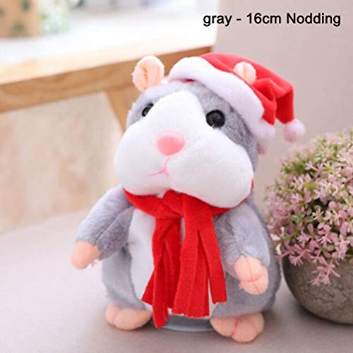 ALEXTREME Upgrade Mimicry Talking Pet Hamster Mouse Electronic Repeats What You Say Plush Toy Animal Cute Sound Record Plush Interactive Toys Ideal Gift for Kids Boy Girl 16cm GrayNodding