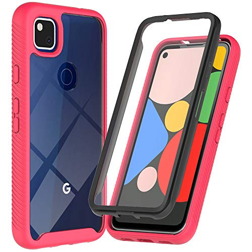 ONOLA Pixel 4A CaseThree Defense Builtin Screen Protector Crystal Clear Full Body Fit Cover for Google Pixel 4A Phone Pink