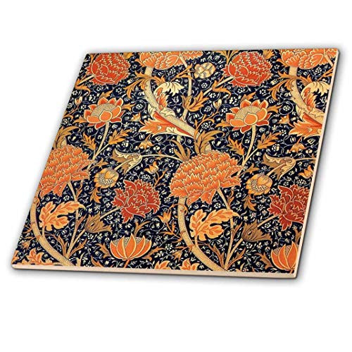 3D Rose Image of William Morris Navy and Orange Floral Pattern Ceramic Tile, Multicolor 3D Rose Image of William Morris Navy and Orange Floral Pattern Ceramic Tile, Multicolor