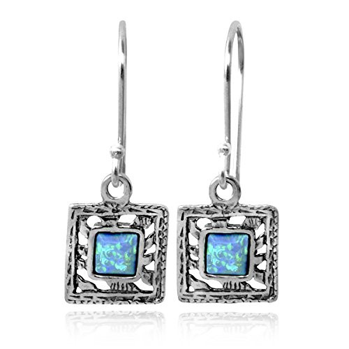 Stera Jewelry Petite Vintage Style Womens 925 Sterling Silver Square Created Blue Opal Earrings Stera Jewelry Petite Vintage Style Womens 925 Sterling Silver Square Created Blue Opal Earrings