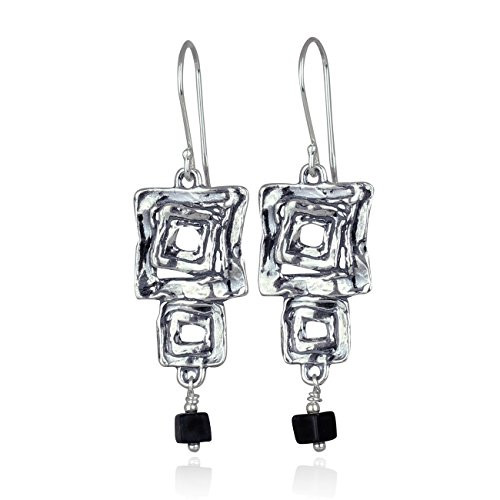 Stera Jewelry 925 Sterling Silver Multi Squares Dangle Earrings with Matte Black Onyx Cube Beads Stera Jewelry 925 Sterling Silver Multi Squares Dangle Earrings with Matte Black Onyx Cube Beads