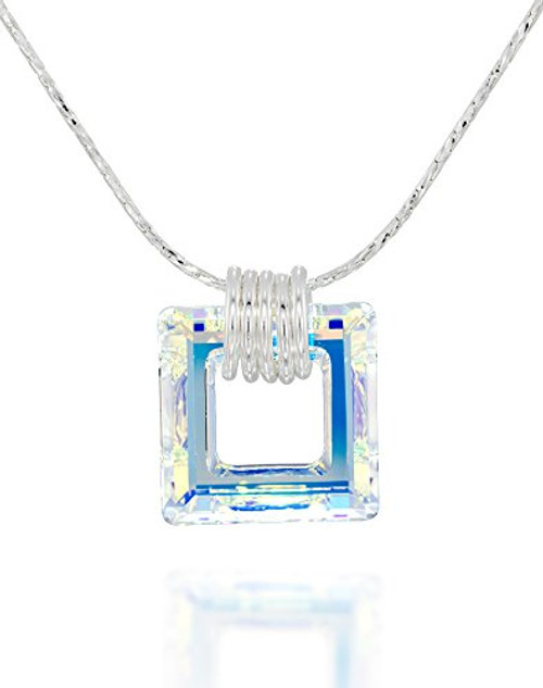 Stera Jewelry Sterling Silver Necklace Made with Swarovski AB Square Crystal Pendant 18 4 Inches Stera Jewelry Sterling Silver Necklace Made with Swarovski AB Square Crystal Pendant 18 4 Inches