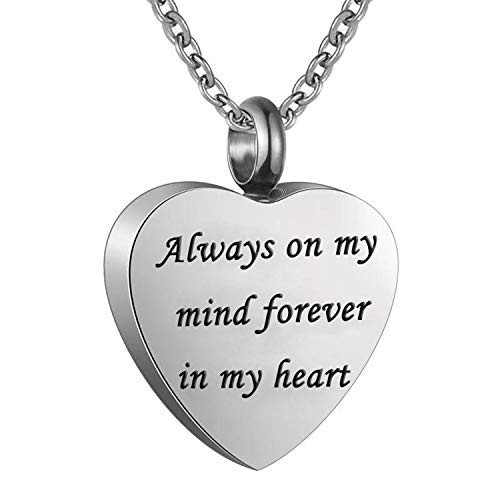 Heart Cremation Urn Ashes Necklace Always on my mind forever in my heartStainless steel memorial pendant Waterproof memorial pendant