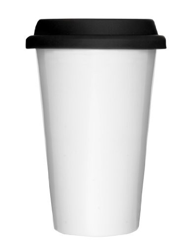 Sagaform Double Wall Porcelain Take Away Mug with Drip Proof Silicone Lid White 85Ounce