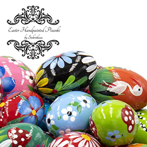 STOKROTKAUS Easter Eggs Pysanky Hand Painted Polish Decoration Wooden Pisanki Set of 4
