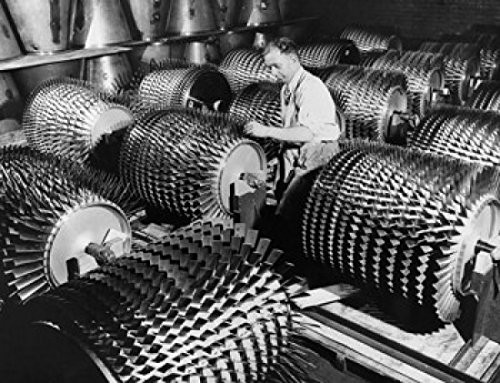 Posterazzi Manual worker working on compressor rotors in a jet engine factory Poster Print 18 x 24