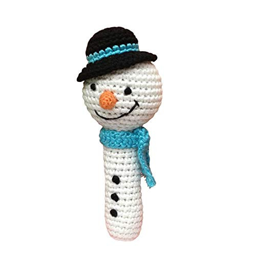 Cheengoo Organic Crocheted Stick Rattle - Snowman Cheengoo Organic Crocheted Stick Rattle - Snowman
