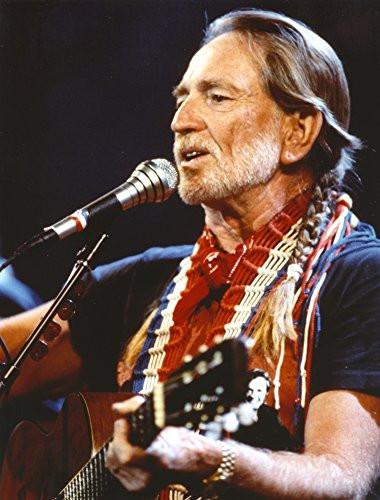 Willie Nelson Playing Guitar in Black Shirt Photo Print 8 x 10