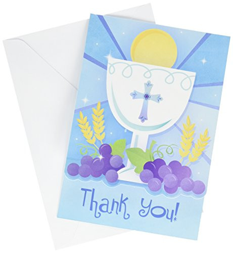 Amscan First Communion Blue You're Invited and Thank You Card Value Pack, 4.3" X 6.3", 20 Ct.