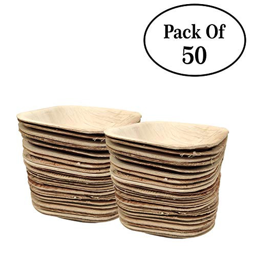 Pack of 50 Disposable Palm leaf Square Shaped Bowl Biodegradable and Premium Quality Bowl Environmentally disposable Compostable Disposable Bowl Dinnerware Set for Serving at Wedding Party Etc
