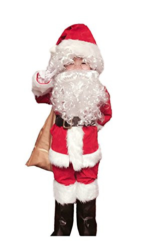 OVOV 10 Pcs Complete Santa Claus Christmas Suit Set Kids Costume for Xmas Party Cosplay Small Red