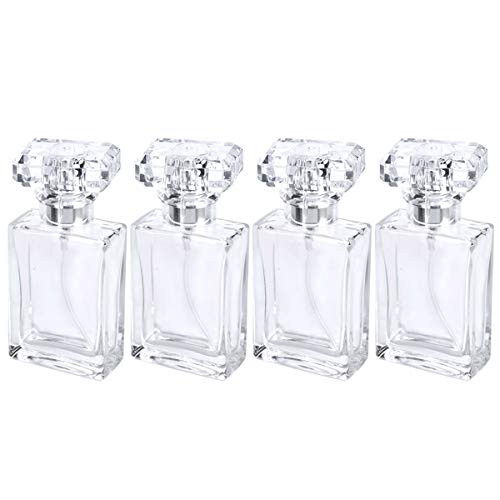 iBIGXI Glass Refillable Perfume Bottle 30ml Portable Square Empty Glass Perfume Atomizer Bottle Clear Spray Glass Bottle Atomizer Container with Spray Applicator 4 PCS White