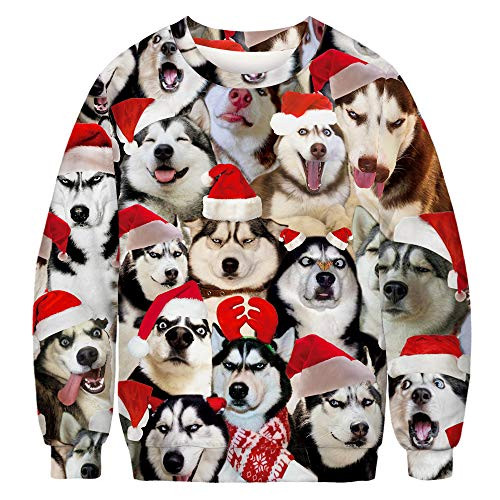 Ugly Christmas Sweatshirt for Women Funny Novelty Dog Animal Xmas Sweater Shirt Pullover  L