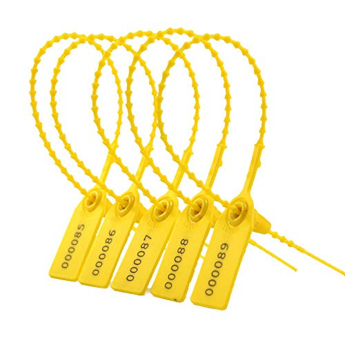 LeadsealsR Yellow Numbered Security Zip Ties Plastic Tamper Evident Seal Tags Pull Tite SelfLocking Disposable Safety Locks for Fire Extinguisher 200 PCS