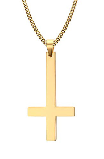 HUANIAN Jewelry Stainless Steel Upside Down Cross Necklace for MenInverted PendantGold24 HUANIAN Jewelry Stainless Steel Upside Down Cross Necklace for MenInverted PendantGold24