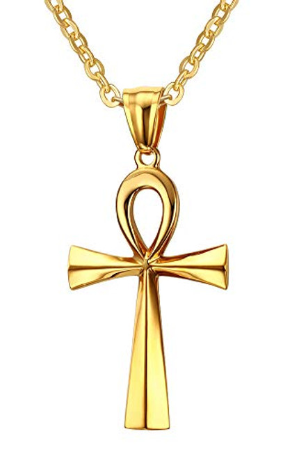 HUANIAN jewelry Stainless Steel Egyptian Ankh Cross Pendant NecklaceGold20 inch Chain HUANIAN jewelry Stainless Steel Egyptian Ankh Cross Pendant NecklaceGold20 inch Chain
