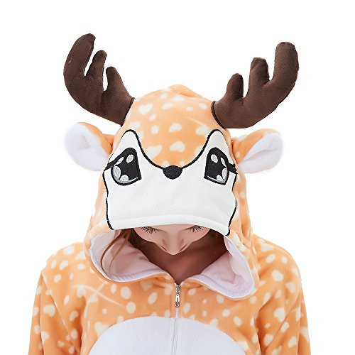 ABENCA Women Deer Onesie Pajama Reindeer Costume Adult Animal Halloween Christmas Cosplay Fawn Onepiece M