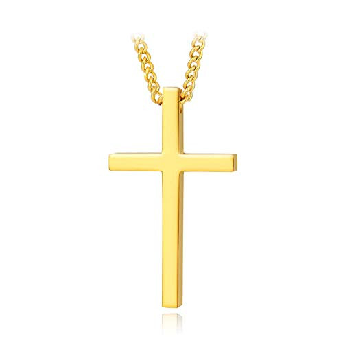 MOMOL Cross Pendant Necklace 18K Gold Plated Stainless Steel Simple Big Cross Pendant Necklaces Large Dainty Christian Cross Necklace for Women Men Boy Cross Pendant Gold MOMOL Cross Pendant Necklace 18K Gold Plated Stainless Steel Simple Big Cross Pendant Necklaces Large Dainty Christian Cross Necklace for Women Men Boy Cross Pendant Gold