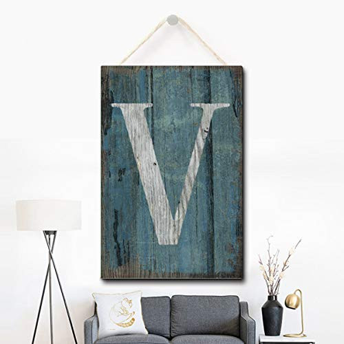 Puernash Wooden Hanging Sign Letter V Wood Sign 8 X 12 Inches