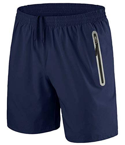 KEFITEVD Running Shorts Men Stretch Athletic Shorts with Zipper Pockets Fitness Shorts Quick Dry Sports Shorts for Men Blue