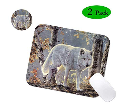 Rectangular Mouse Pad and Round Coaster White Wolf Mouse Pad NonSlip Rubber Rectangular Gaming Mouse Pad Suitable for Laptops and Office Accessories