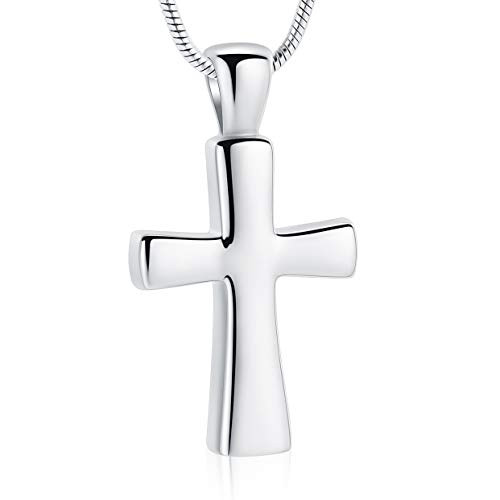 zeqingjw Cross Urn Necklaces Cremation Jewelry for Ashes Pendants Stainless Steel Memorial Keepsake Ash Jewelry Silver