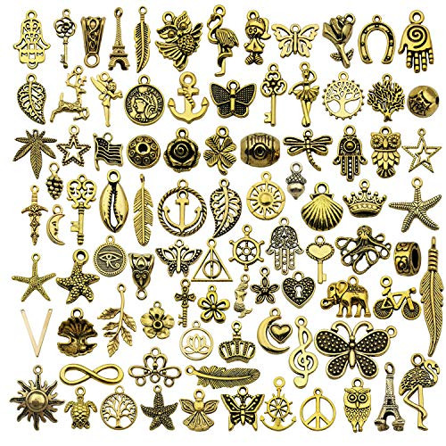 Wholesale Bulk Jewelry Making Charms 185pcs Antique Gold Mixed Metal Charms Pendants for DIY Necklaces Bracelets Jewelry Making