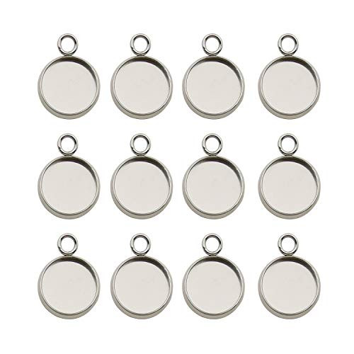 50pcs Fit 12mm Stainless Steel Round Blank Bezel Pendant Trays Base Cabochon Settings Trays Pendant Blanks for Jewelry Making DIY Findings 1016250