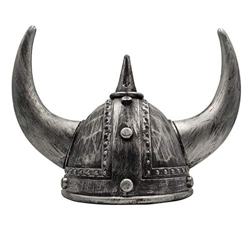 LOOYAR Middle Ages Medieval Viking Age Horned Viking Helmet Berserker Soldier Warrior Costume Hat Sallet Adult Toy for Battle Play Halloween Cosplay LARP Silver