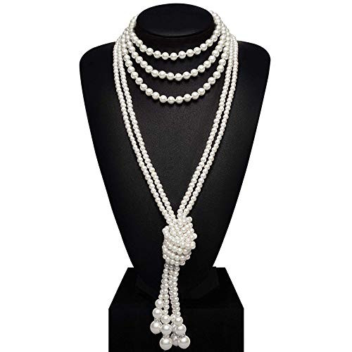 1920s Pearls Beads Necklace for Women Girls 2 Pack Long Faux Pearl Necklace for Gatsby Costume Party 59 Inch
