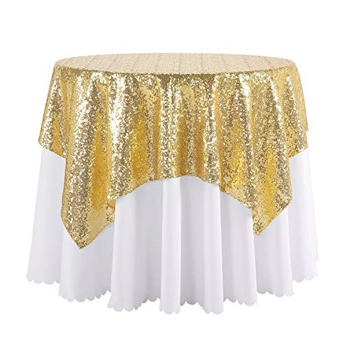 Peomeise Gold 50X50 Sequin Tablecloth Overlay for Wedding Party Decorations