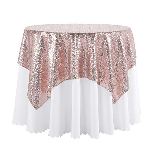 Peomeise Rose Gold 50X50 Sequin Tablecloth Overlay for Wedding Party Decorations