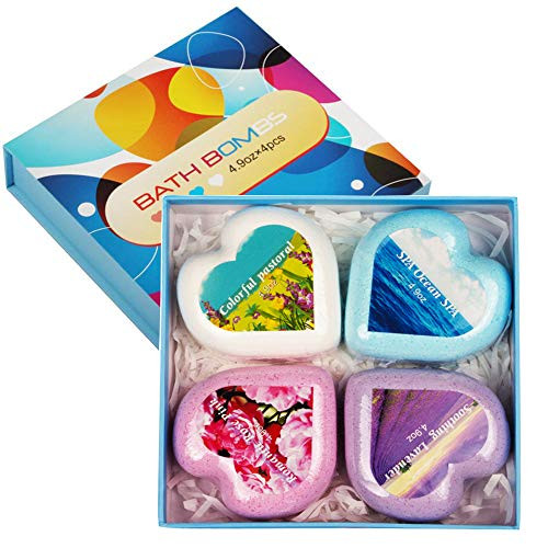 Bath Bombs Gift Set 4 x 49 oz Heartshaped Bath Bombs with Natural Spa Fizzies Colorful Bubble to Moisturizes Dry Skin Perfect Gift Kit Ideas for Girlfriends Women Moms Bath Bombs Gift Set 4 x 49 oz Heartshaped Bath Bombs with Natural Spa Fizzies Colorful Bubble to Moisturizes Dry Skin Perfect Gift Kit Ideas for Girlfriends Women Moms