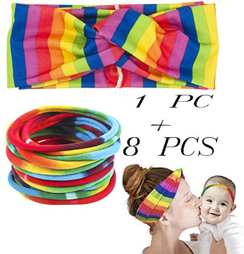 Rainbow Headband Turban Headbands for Women Twisted Rainbow Headwrap Yoga Workout Sport Head Bands with Hairbands for Baby Girls Women