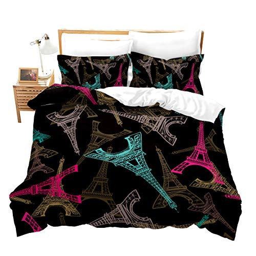 Feelyou Eiffel Tower Comforter Cover Set Twin Size Decorative Cityscape Bedding Set Cute Girls Teens Duvet Cover Paris Theme Famous City Scene Bedspread Cover with Zipper Closure Modern Soft