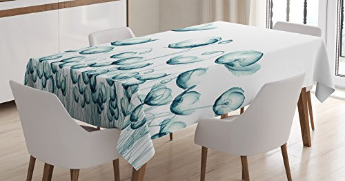 Ambesonne Flower Tablecloth Xray Picture of Poppy Flowers in a Windy Day Unusual Look into The Nature Art Image Dining Room Kitchen Rectangular Table Cover 60 X 84 Teal White