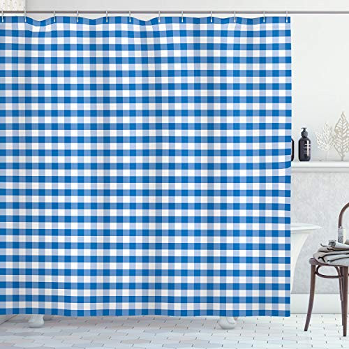Ambesonne Checkered Shower Curtain Monochrome Gingham Checks Classical Country Culture Old Fashioned Grid Design Cloth Fabric Bathroom Decor Set with Hooks 70 Long Blue White