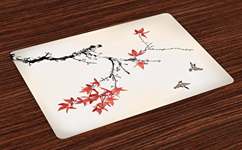 Ambesonne Japanese Place Mats Set of 4 Cherry Blossom Sakura Tree Branches Romantic Spring Themed Watercolor Picture Washable Fabric Placemats for Dining Room Kitchen Table Decor Coral Black Ambesonne Japanese Place Mats Set of 4 Cherry Blossom Sakura Tree Branches Romantic Spring Themed Watercolor Picture Washable Fabric Placemats for Dining Room Kitchen Table Decor Coral Black