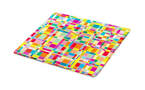 Lunarable Abstract Cutting Board Mosaic Style Color Matrix Squares Vibrant Geometric Shapes Modern Design Decorative Tempered Glass Cutting and Serving Board Small Size Multicolor