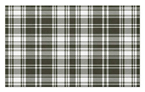 Lunarable Plaid Doormat Monochrome Style Vintage English Stripes and Checks Pattern Abstract Grunge Look Decorative Polyester Floor Mat with NonSkid Backing 30 X 18 White Black