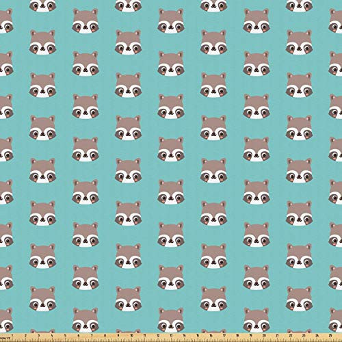 Lunarable Raccoon Fabric by The Yard Woodland Creatures Themed Print of Doodle Raccoons Face Pattern Microfiber Fabric for Arts and Crafts Textiles  Decor 1 Yard Seafoam