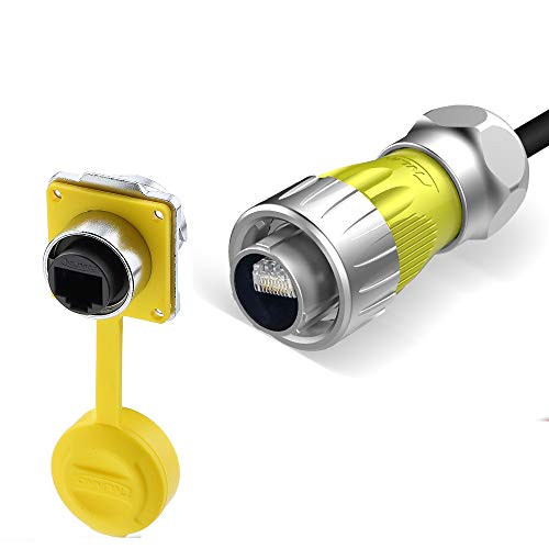 CNLINKO DH24 RJ45 Ethernet Connector M24 Metal Plug  Square Socket Panel Mount Outdoor Waterproof IP67 ?24mm Male to Female Aviation Connector Network Cable Wire Connect with Cap Data Transfer