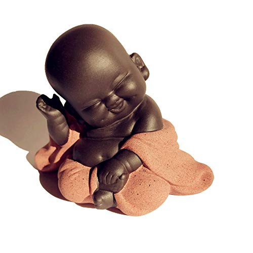 Kingzhuo Ceramic Little Cute Buddha Statue Monk Figurine Creative Baby Crafts Dolls Ornaments Gift Classic Chinese Delicate Ceramic Arts and Crafts Tea Accessories Red