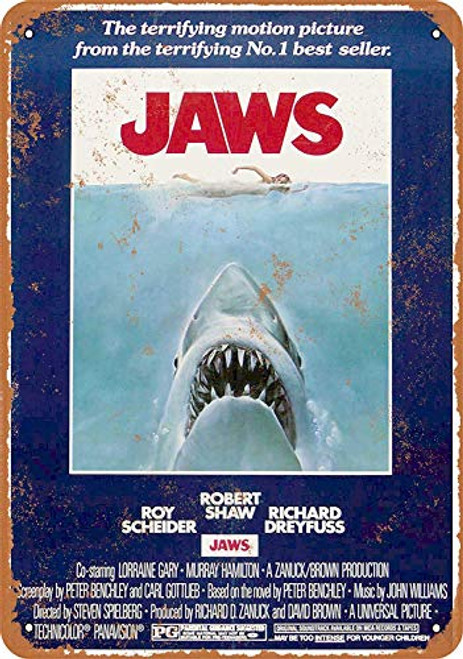 SRongmao 8 x 12 Tin Metal Sign  Vintage Look 1975 Jaws Movie Bar Cafe Home Wall Art Deco