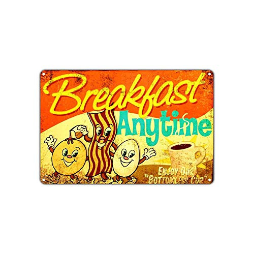 Fsdva Breakfast Anytime Enjoy Our Bottomless Cup 8x12 Vintage Tin Sign Wall Decor